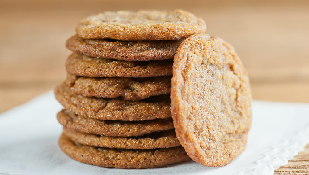 Molasses cookies in a stack.