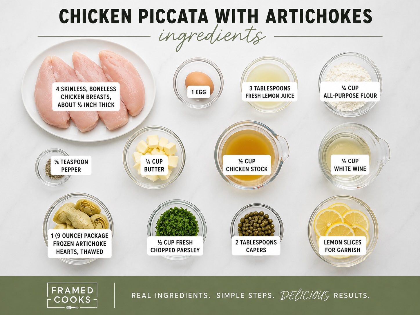 Chicken Piccata with Artichokes ingredients.