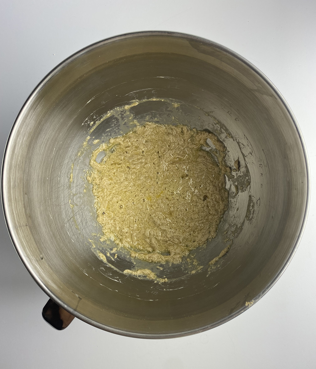 Brown sugar butter mixture in a mixing bowl.