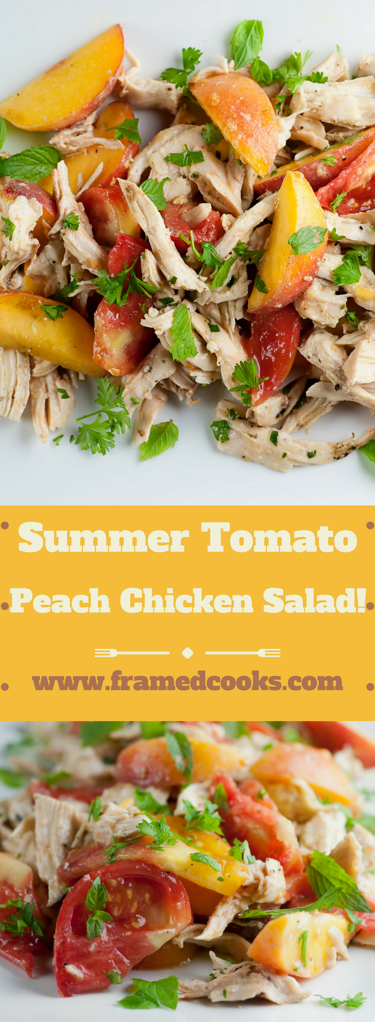 This easy recipe for summer tomato peach chicken salad uses fresh herbs and a light dressing to make this the perfect warm weather meal.