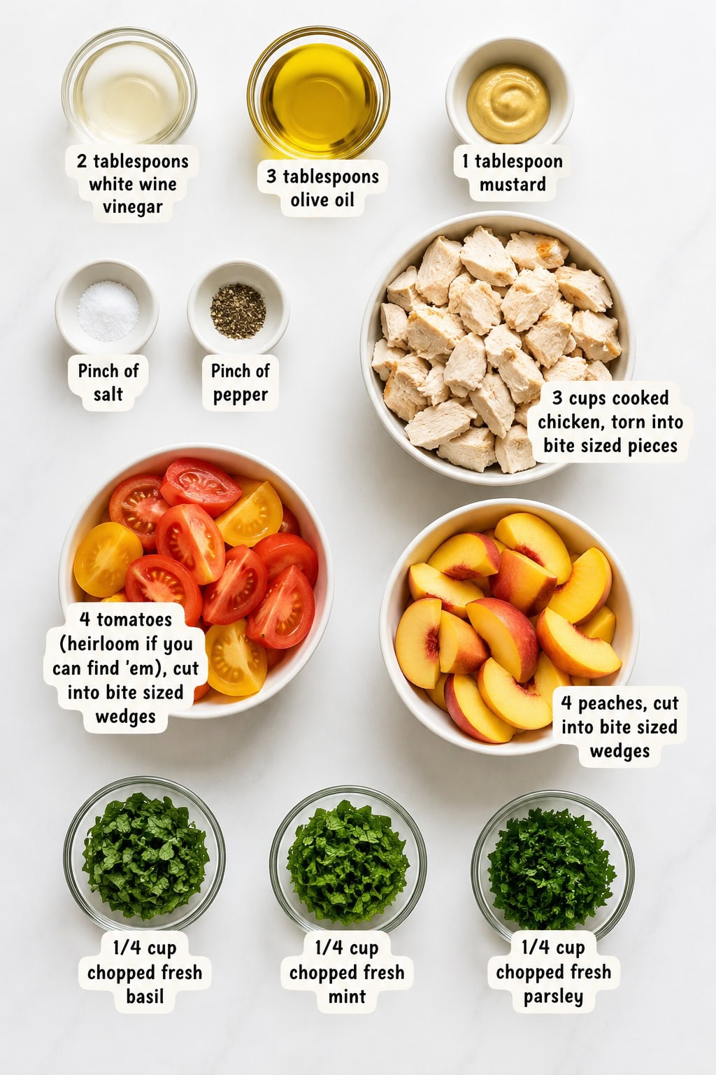 Ingredients for Tomato Peach Chicken Salad