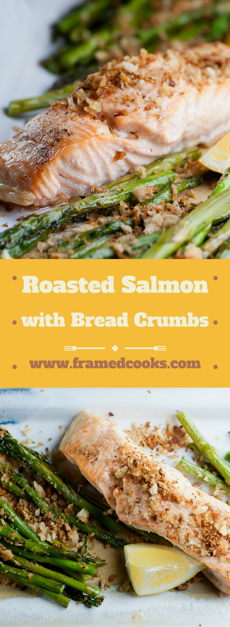 This easy recipe for salmon with toasted bread crumbs and asparagus cooks up in no time all in one pan for a delicious healthy supper!