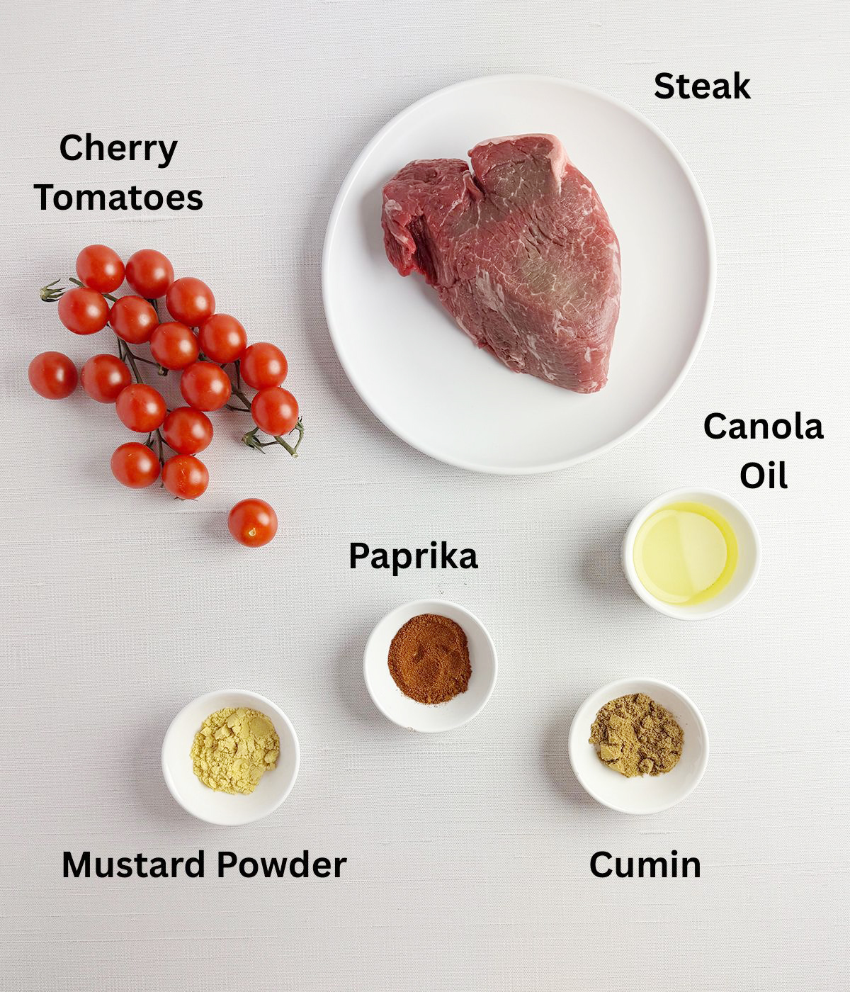 Ingredients needed to make steak skewers.