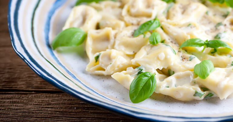 Tortellini with Creamy basil sauce.
