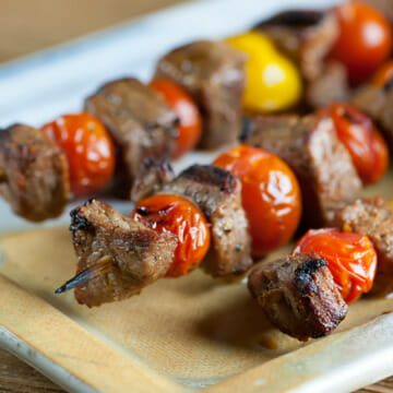 steak and cherry tomato skewers