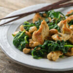 Chicken cashew stir-fry on a plate.