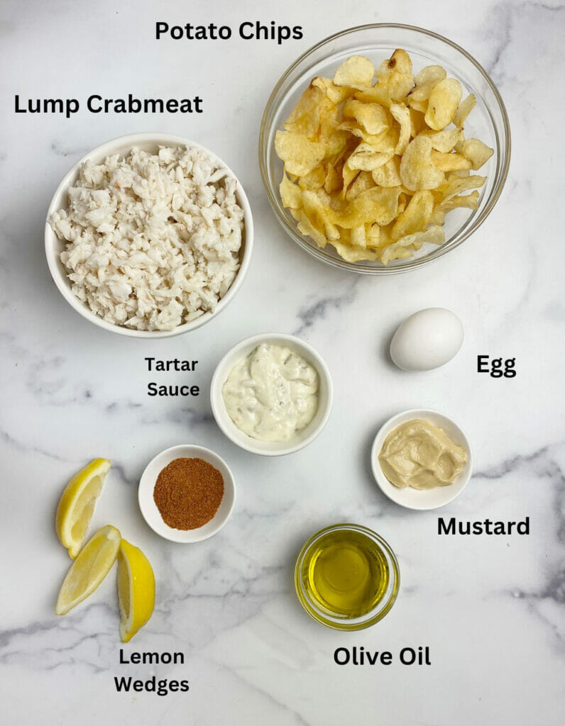 Ingredients needed for baked crab cakes.