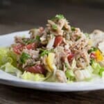 Mustard tuna salad on a plate.