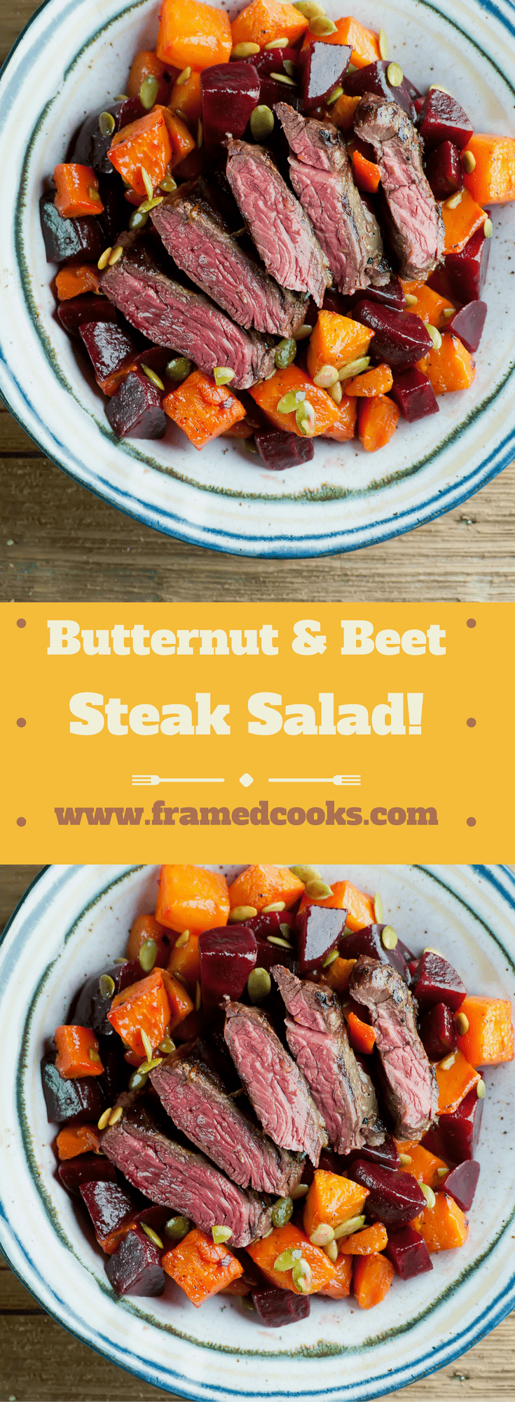 This easy recipe for butternut and beet steak salad is full of hearty fall flavors, perfect for those early autumn suppers.
