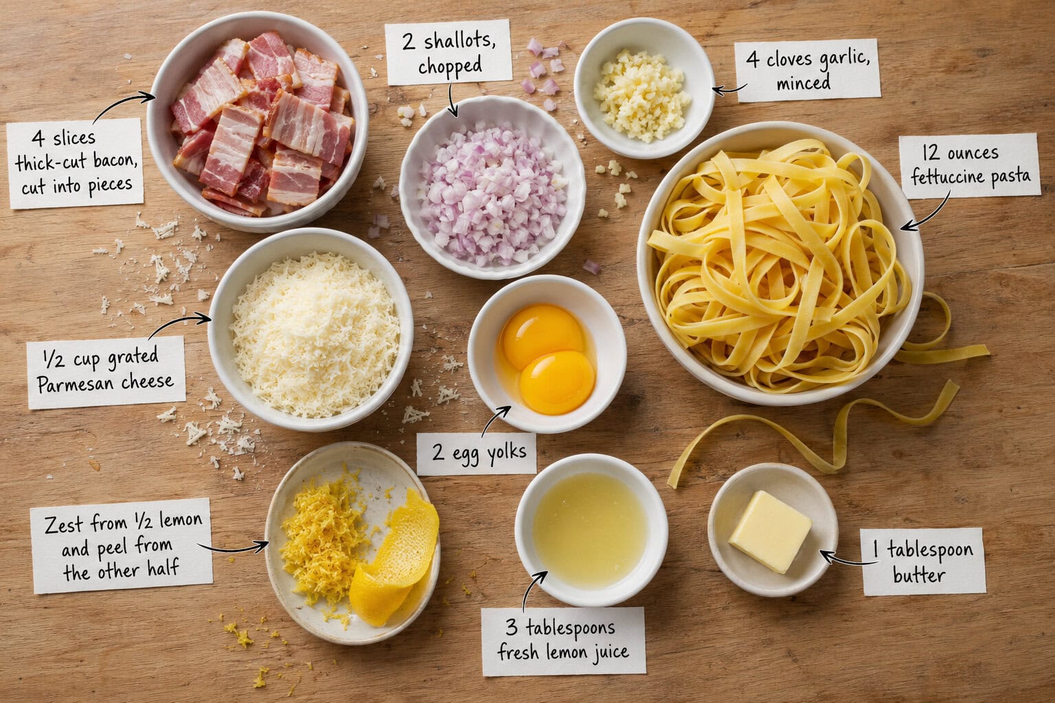 Lemon Pasta Carbonara Ingredients.