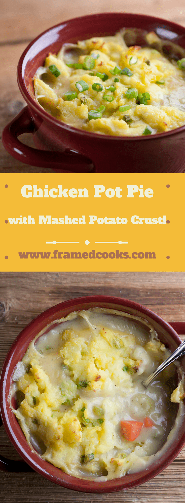 This easy recipe for chicken pot pie with mashed potato crust is a whole new level of comfort food. Make them ahead for easy weeknight cooking!
