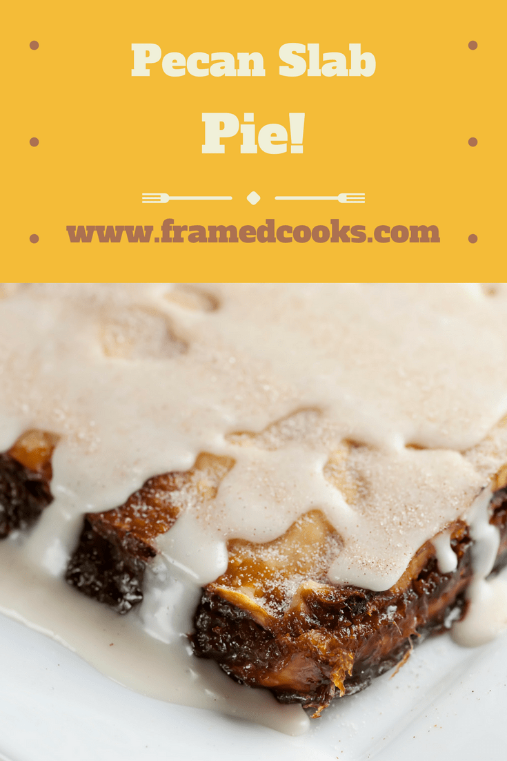 Shake up your Thanksgiving dessert table with this recipe for pecan slab pie with a cinnamon sugar glaze. The easiest pie ever!