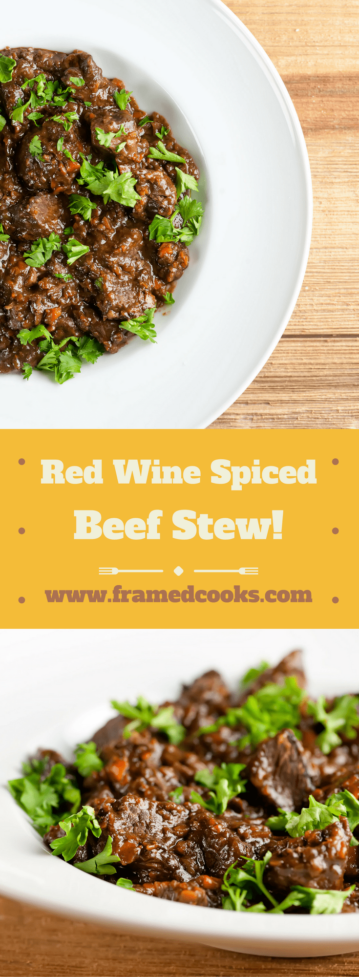 This aromatic recipe for spiced red wine beef stew is perfect for a frosty Sunday evening supper. Full of rich flavors and just right for the holidays!