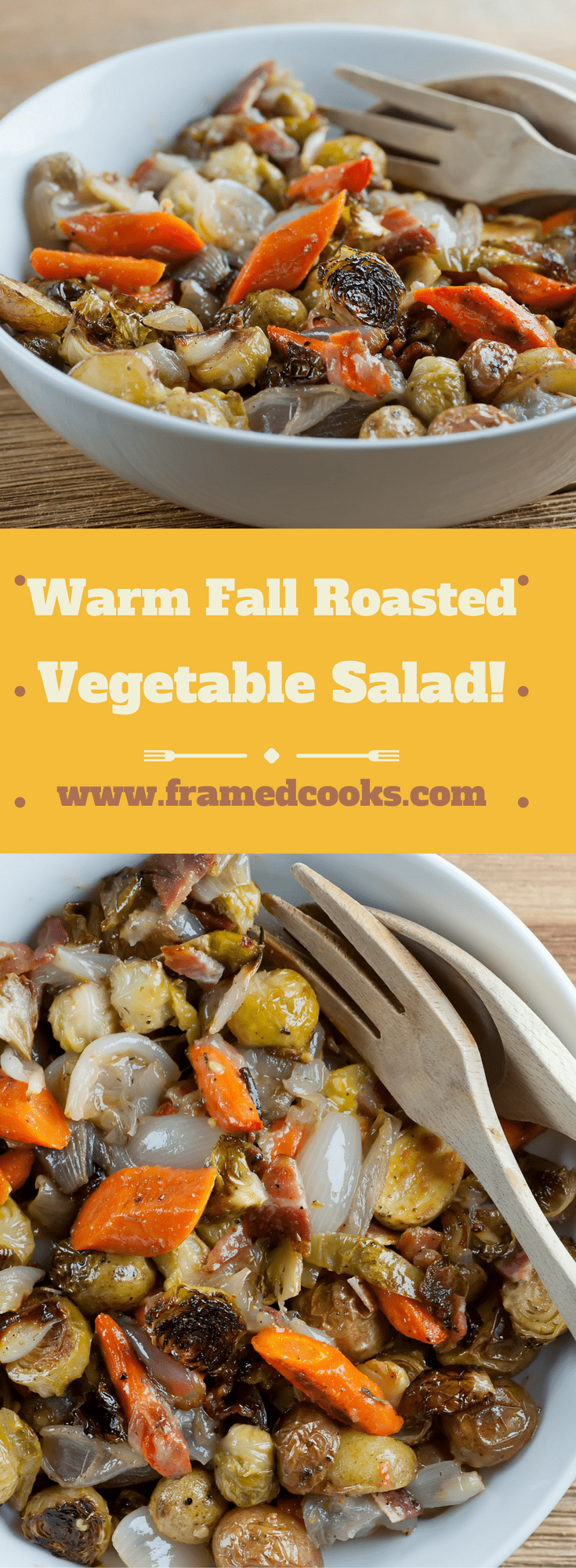 This simple recipe for warm roasted fall vegetable salad has all the flavors and colors of autumn, tossed with a little bacon!