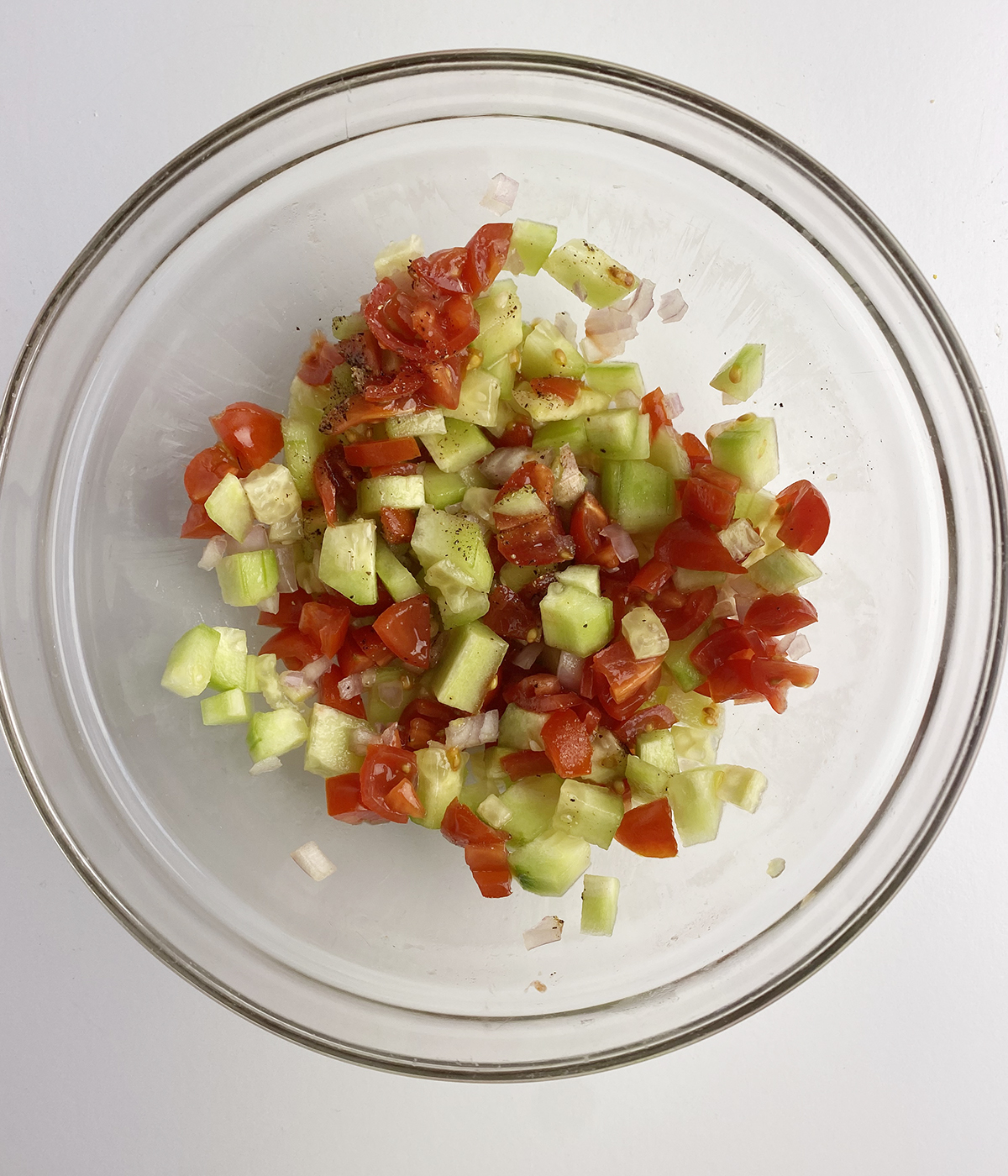 Vegetable mixture in a mixing bowl.