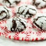 Mint crackle cookies on a peppermint plate.