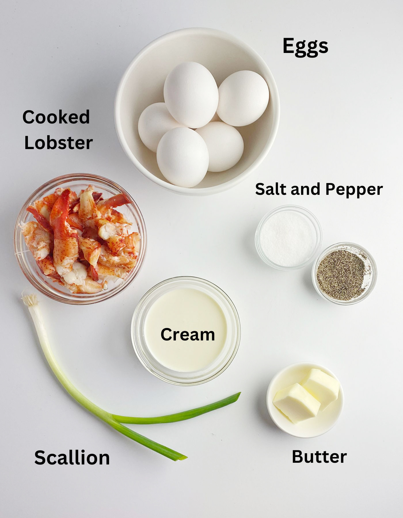 Ingredients for lobster scrambled eggs.