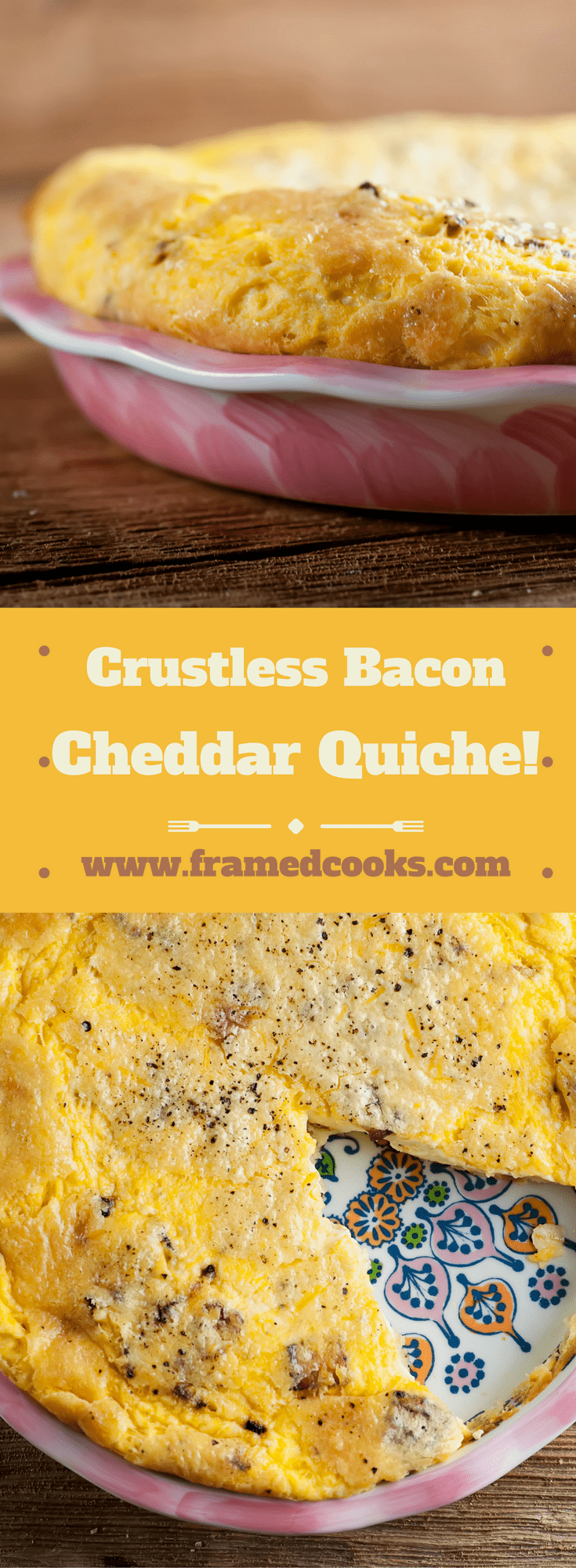 Lose the crust and keep the flavor with this easy recipe for a light and airy crustless bacon cheddar quiche. A perfect delicious brunch dish!