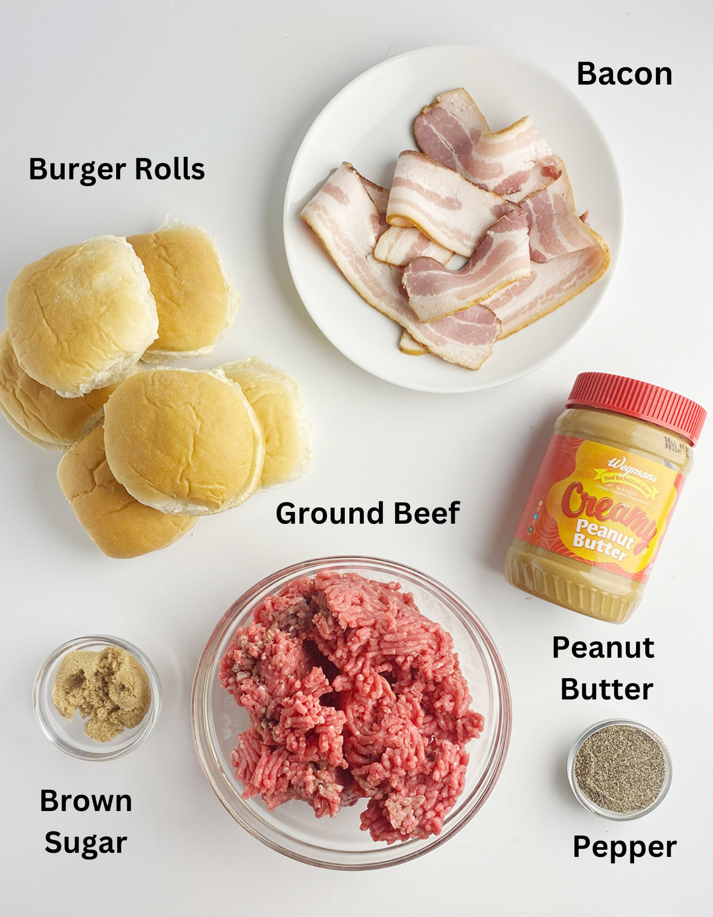 Peanut butter bacon burger ingredients.