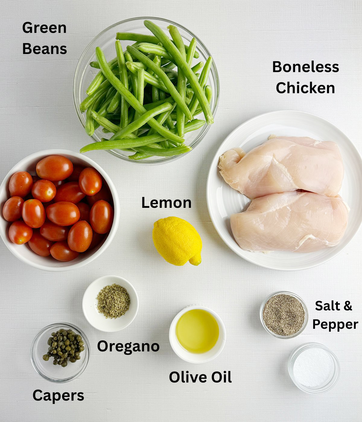 Ingredients for Mediterranean chicken salad.