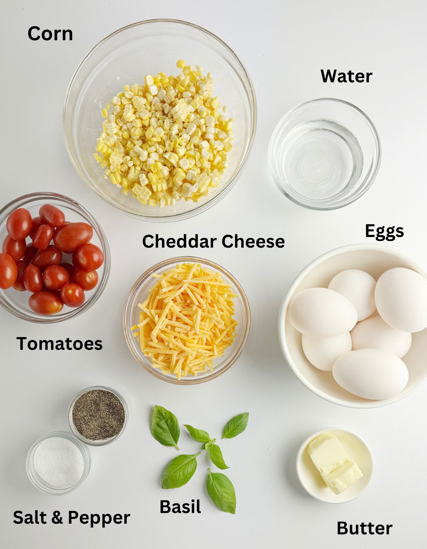 Ingredients needed for a farmer's omelet.