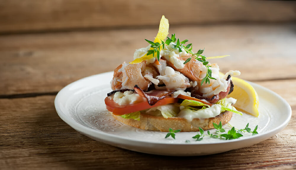 Lobster BLT sandwich with Brie