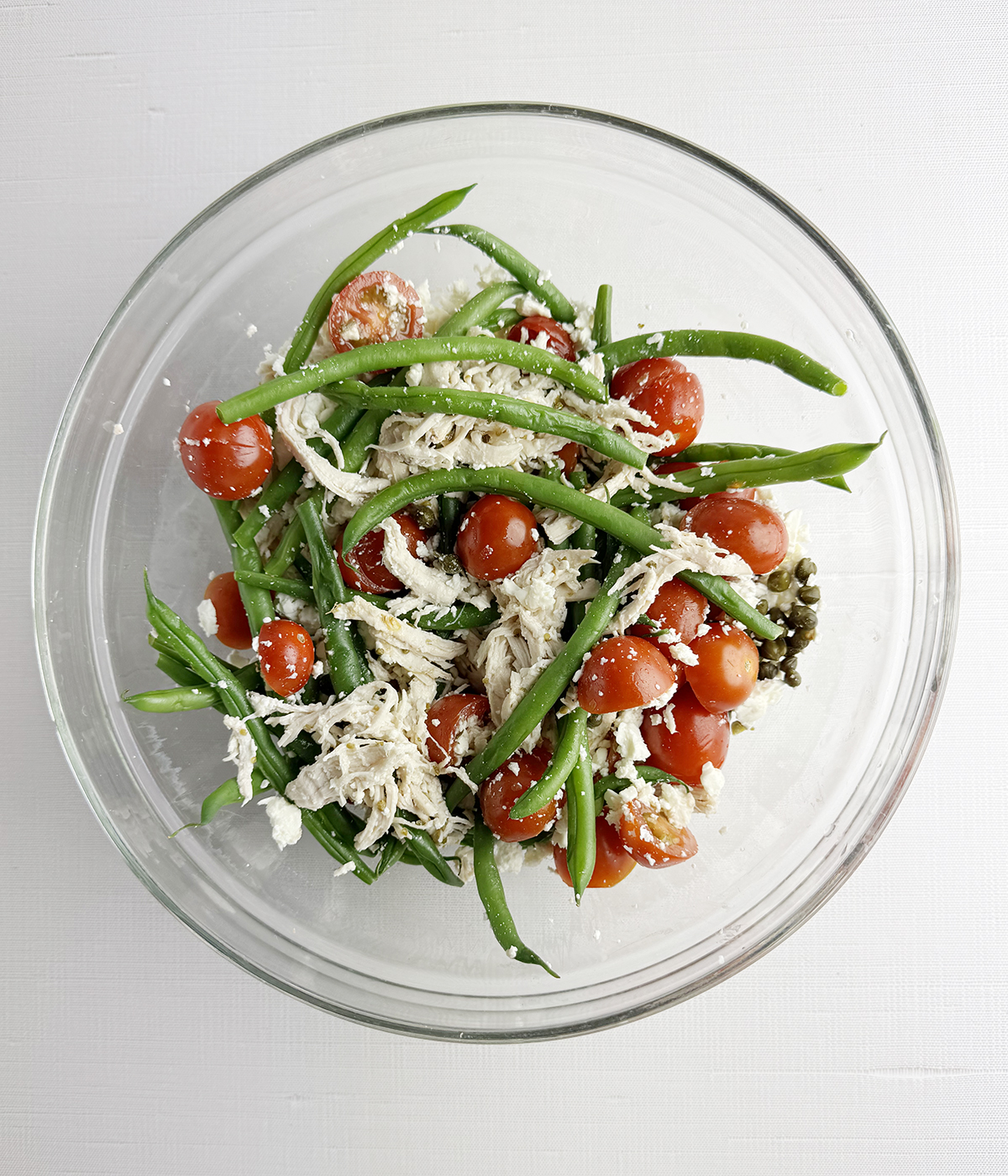 Mediterranean chicken salad in a bowl.