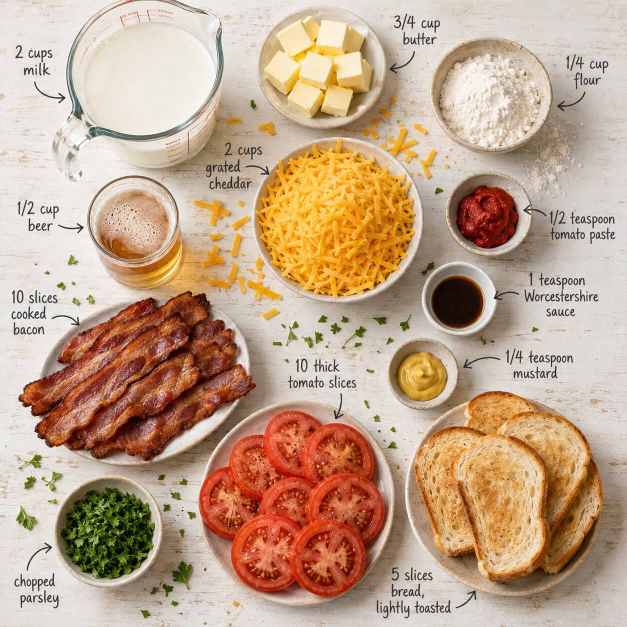 Tomato Welsh Rarebit Ingredients.