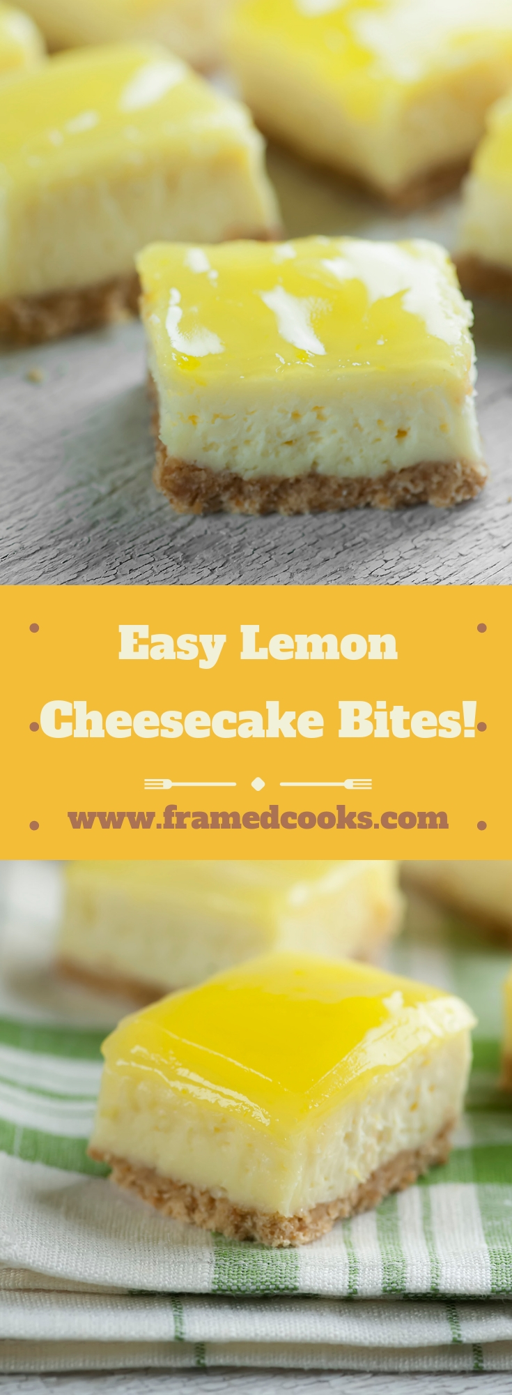 This easy mini lemon cheesecake bites recipe is full of creamy cheesecake and sparkling lemon flavor, in a fun bite-sized serving. Bet you can't eat just one!