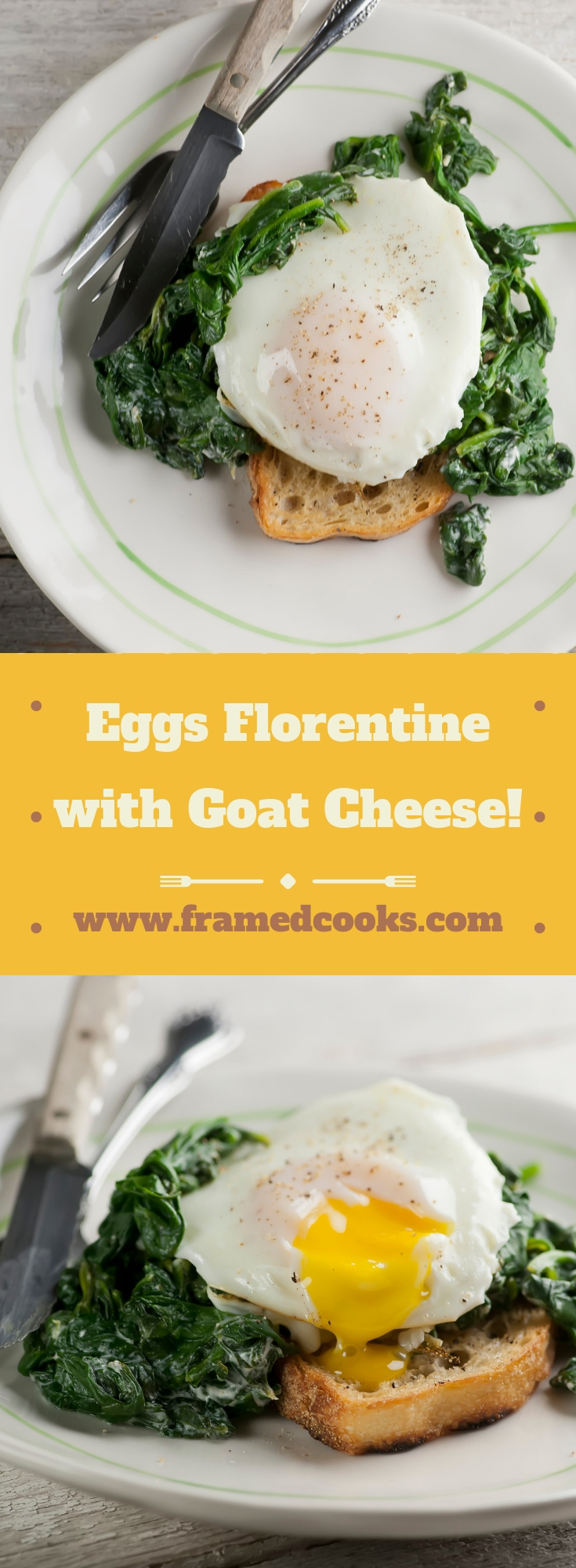 This easy recipe for eggs Florentine with spinach and goat cheese adds some creamy cheesiness to this classic breakfast and brunch favorite!
