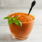 roasted carrot soup with basil leaf