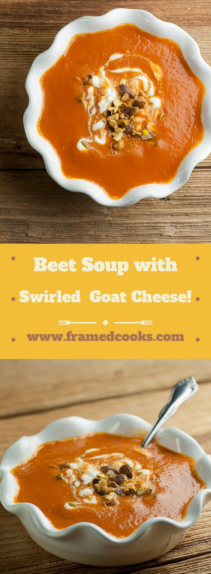 This recipe for easy beet soup with swirled goat cheese is brimming with the rich taste of roasted veggies and a creamy drizzle of cheese. A perfect fall soup!