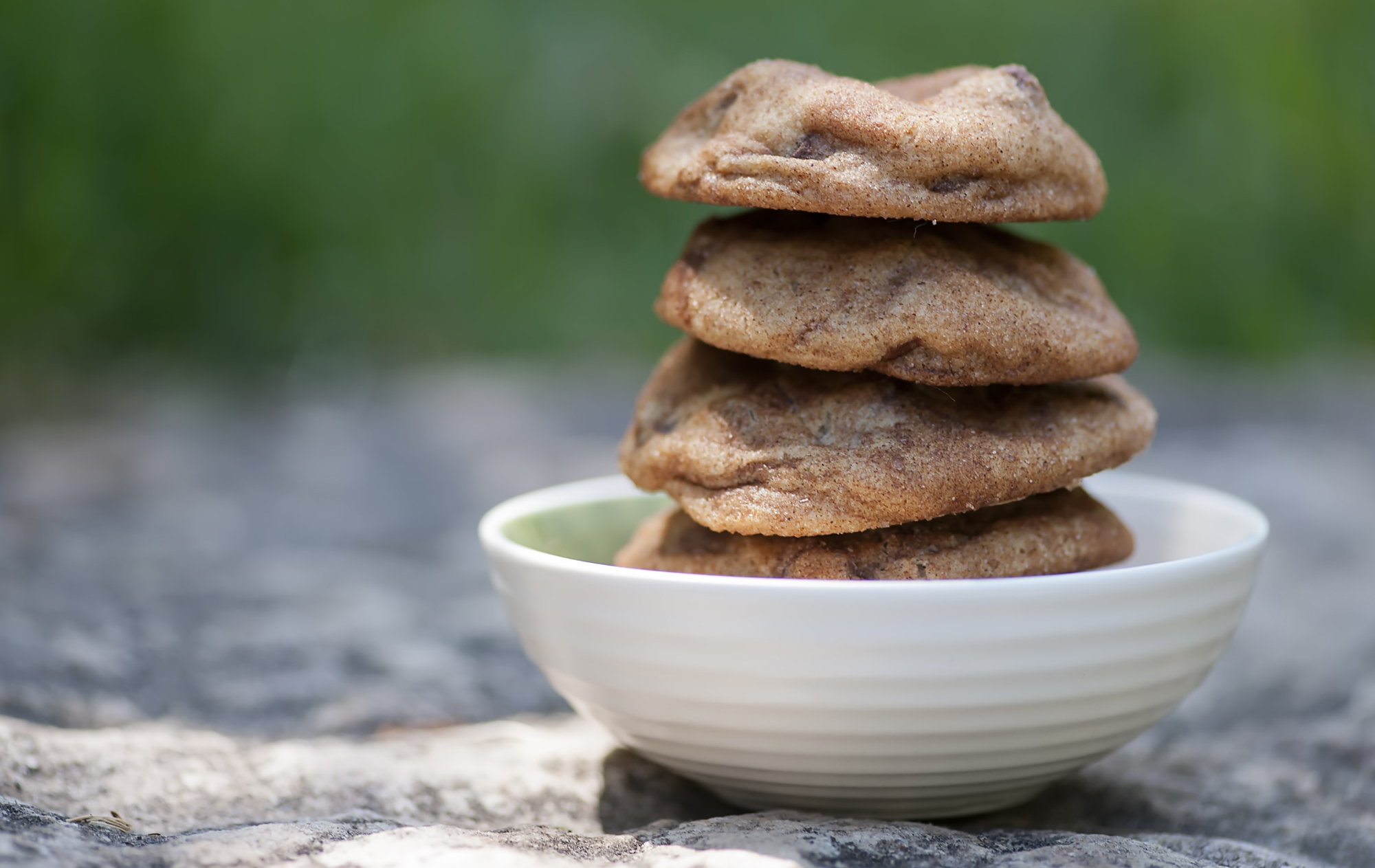 Cinnamon chocolate chip cookies in a bowl.
