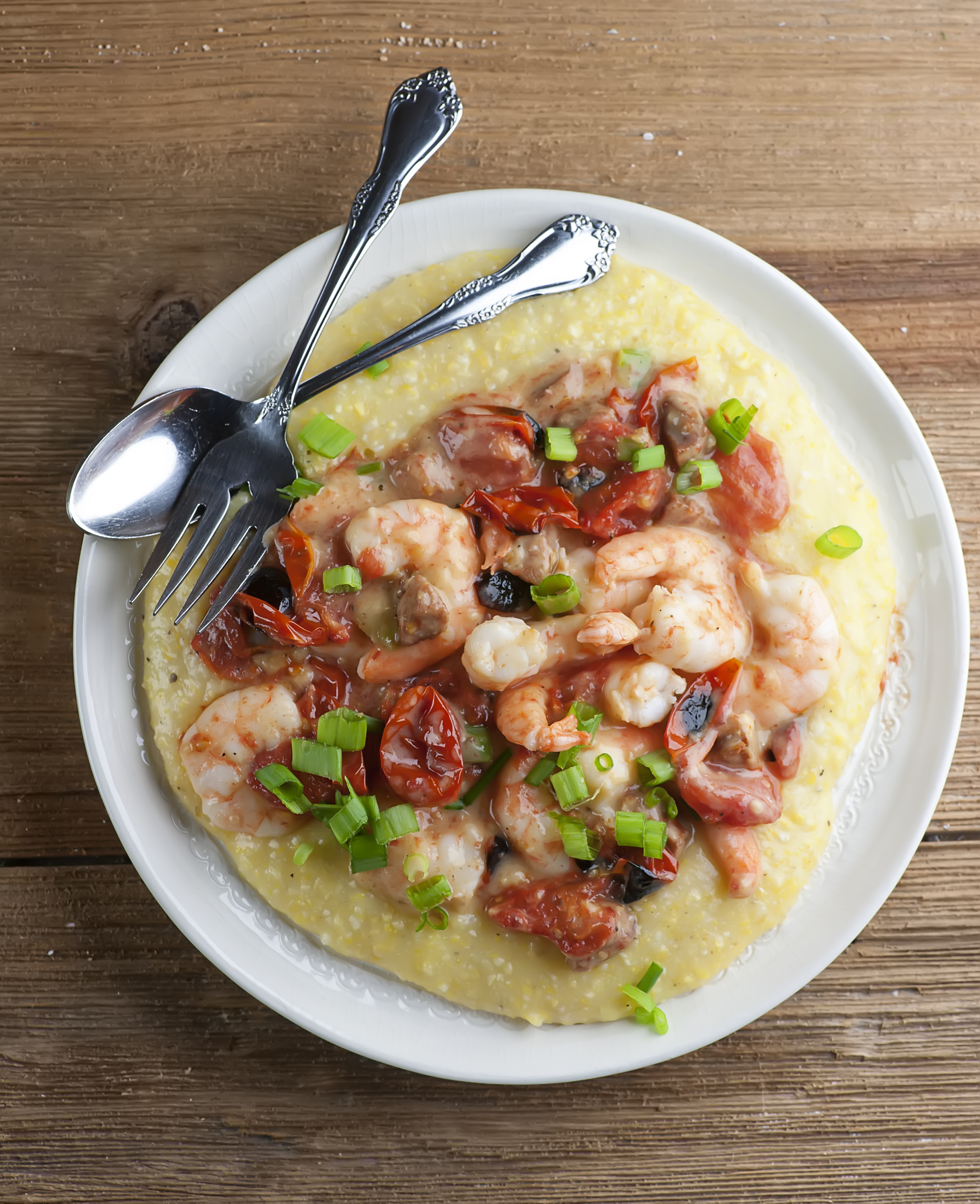 shrimp and sausage with polenta