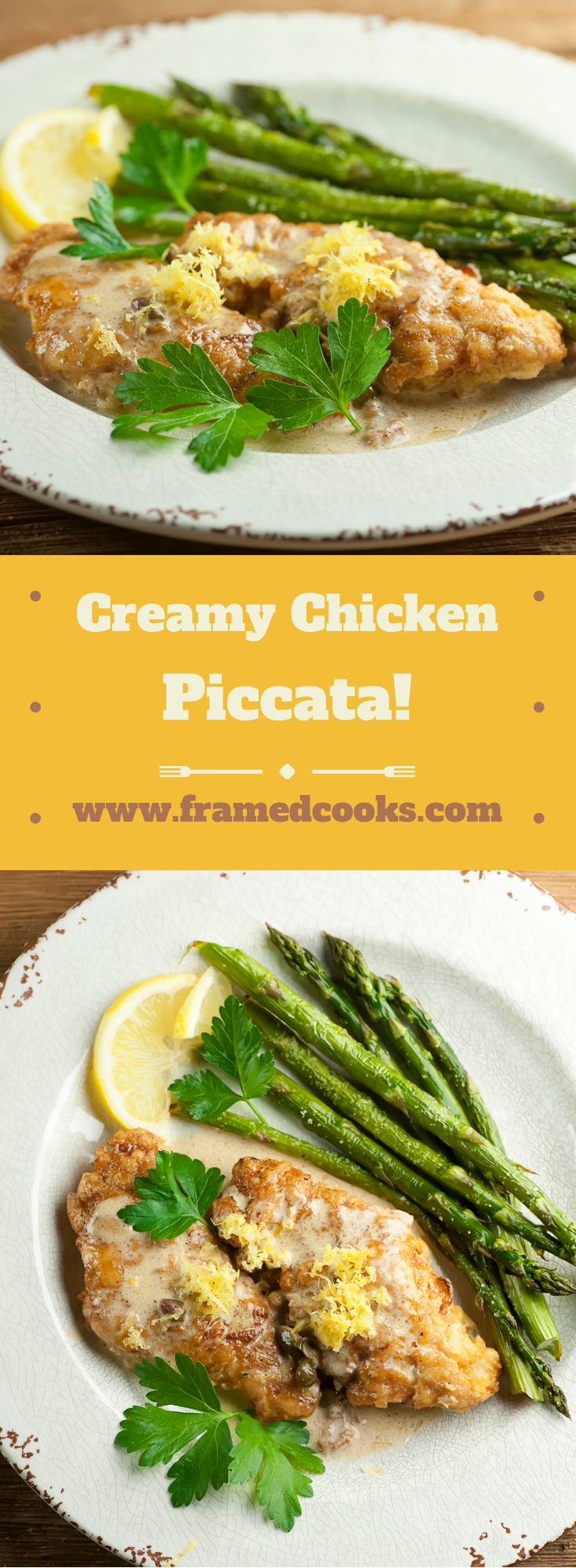 This recipe for easy creamy chicken piccatta is full of lemon flavor, and cooks up quickly, making it the perfect simple dinner party supper!