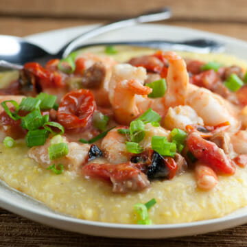 shrimp and sausage with polenta