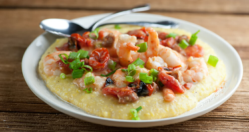 shrimp and sausage with polenta