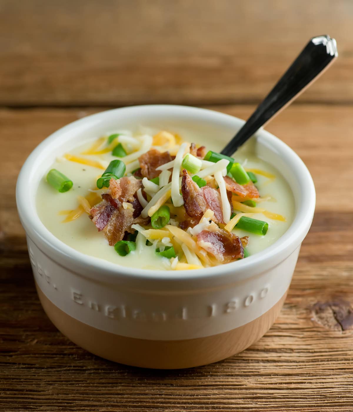 Bowl of loaded potato soup.
