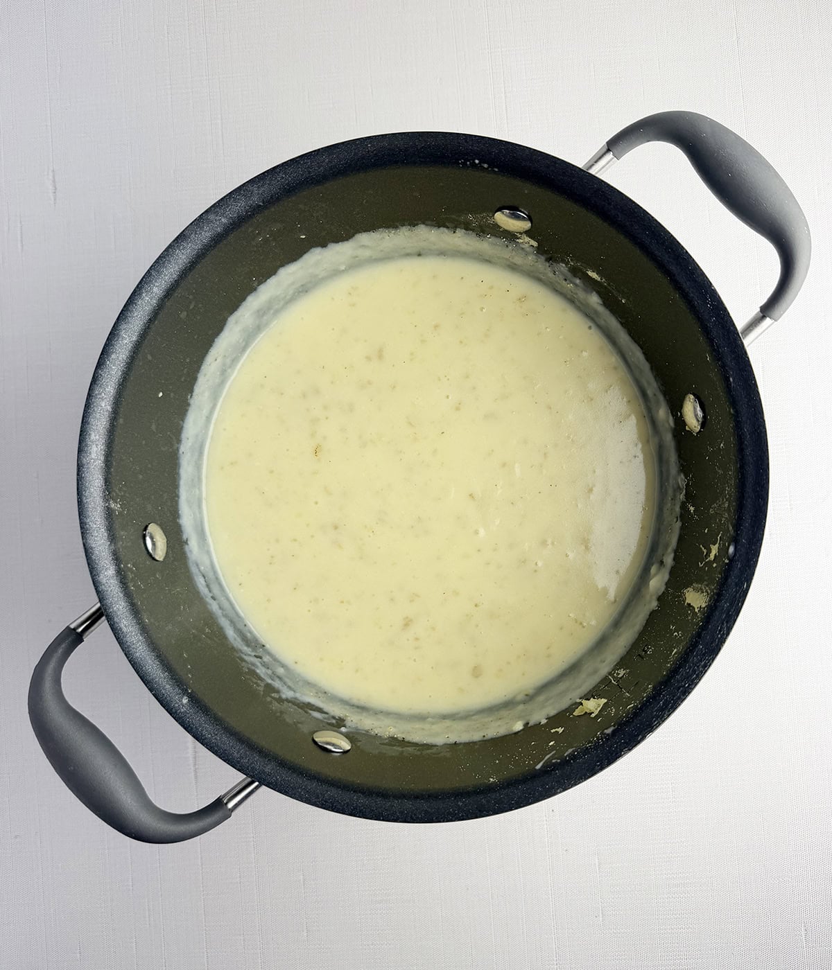 Potato soup in a pot.