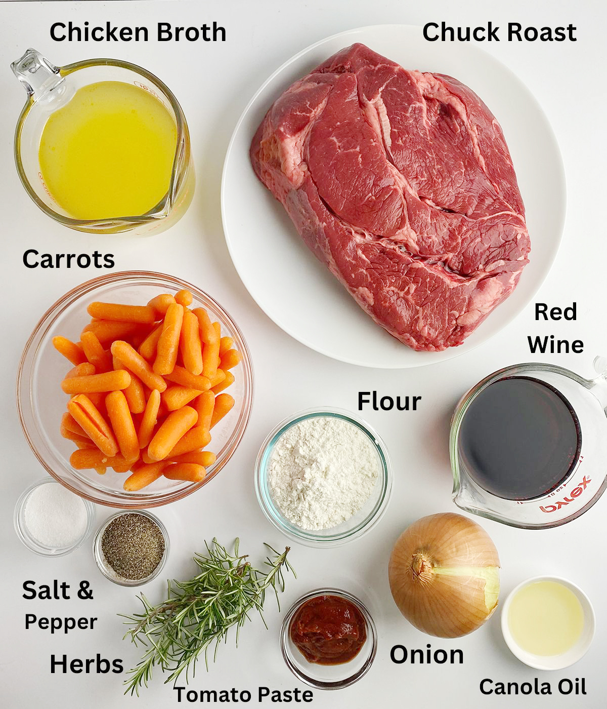 Ingredients needed for shredded pot roast.