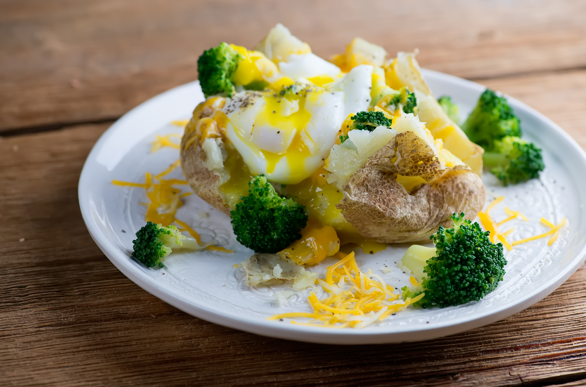 Broccoli, cheese and egg baked potato