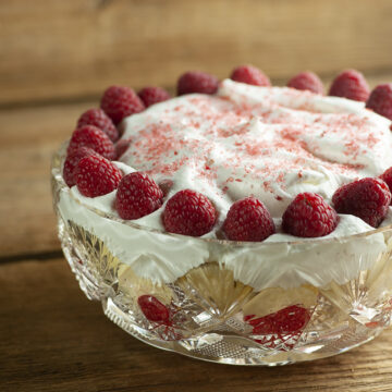 Irish trifle in a cut glass bowl.