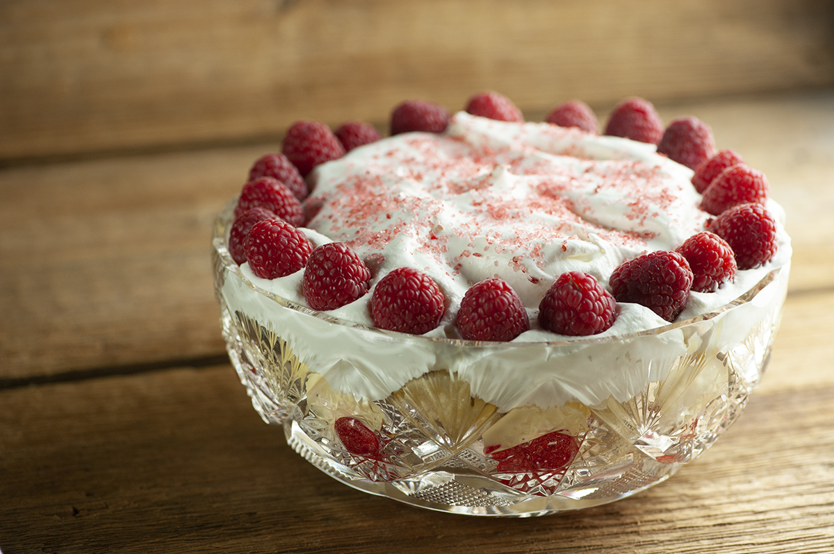 Irish trifle in a cut glass bowl.