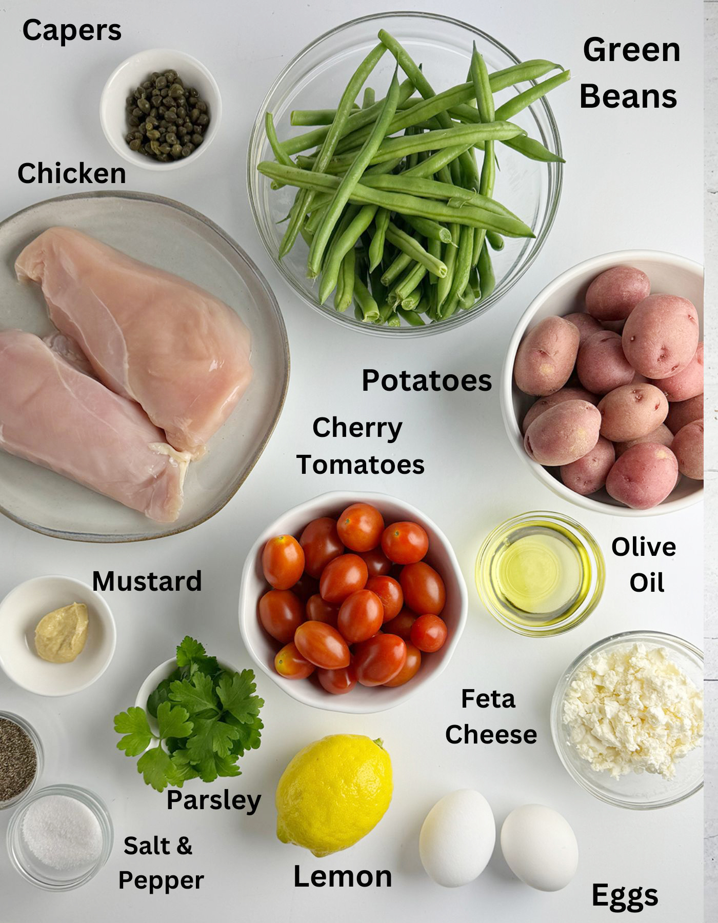 Ingredients needed for roasted chicken salad.
