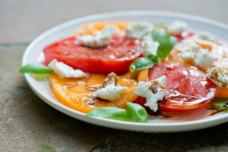 Tomato Goat Cheese Salad on a Plate.