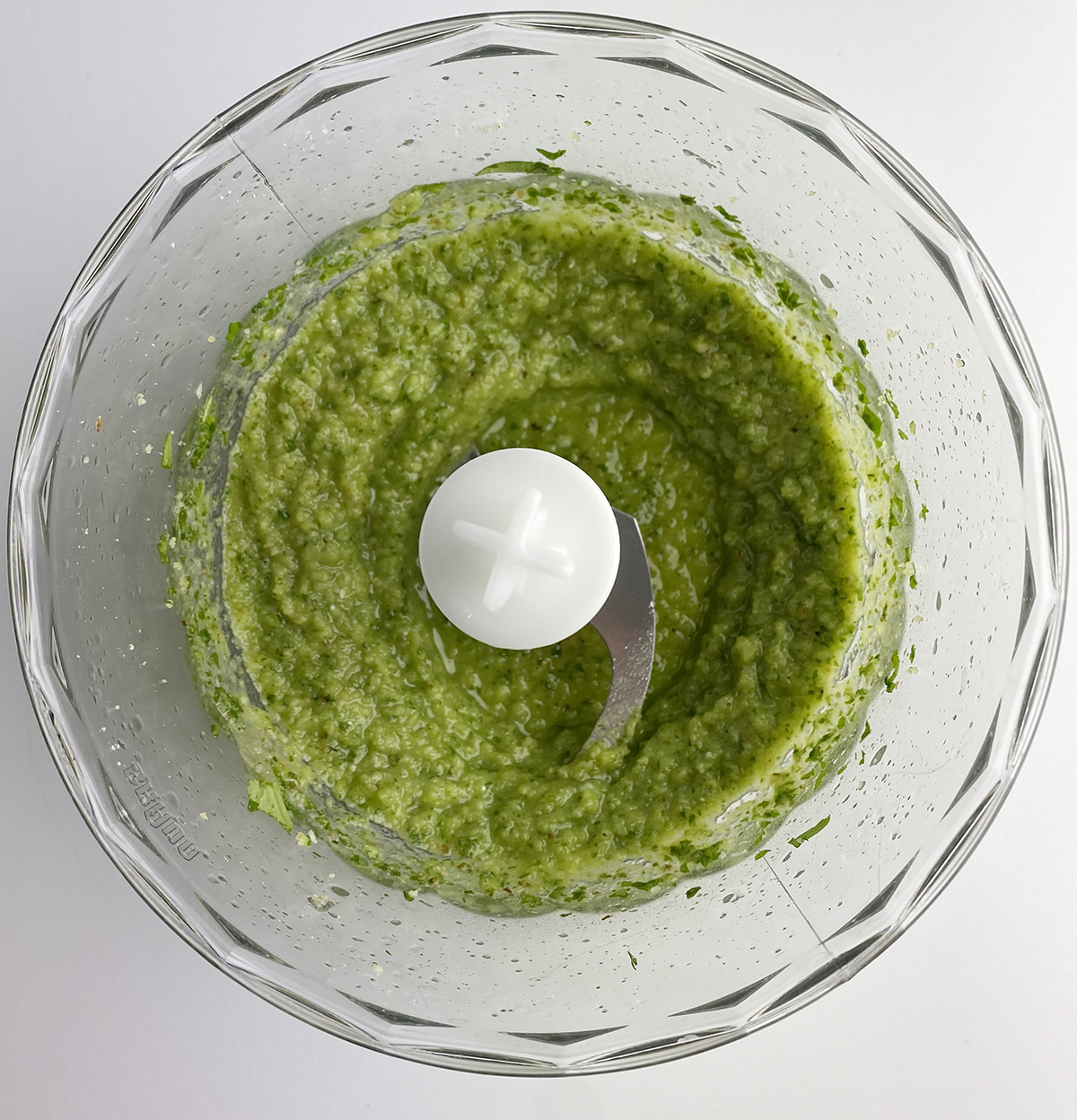 Pesto in a food processor.