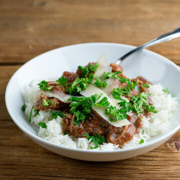 Slow Cooker Red Wine Pork Roast in a bowl.