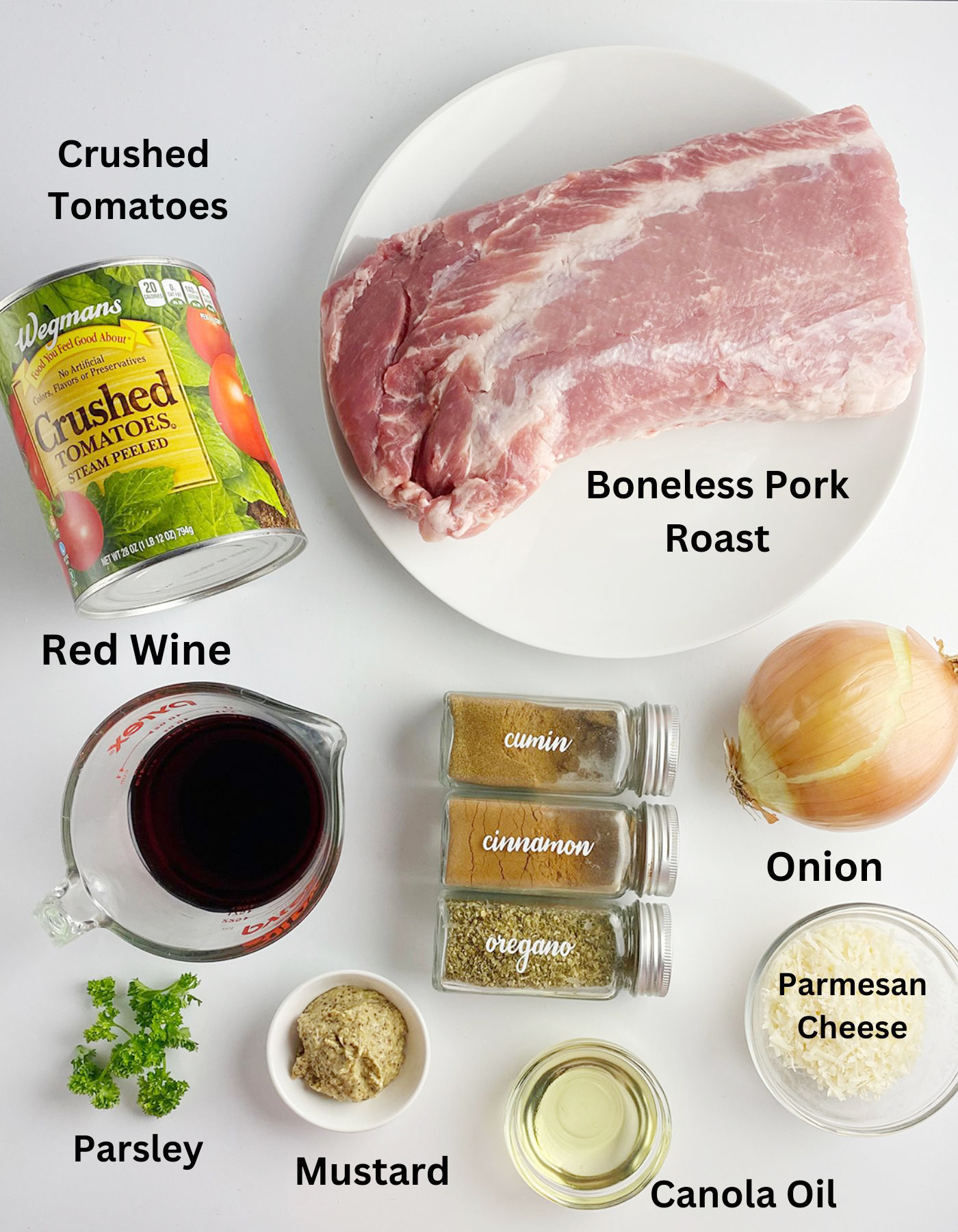 Ingredients needed for slow cooker red wine pork roast.