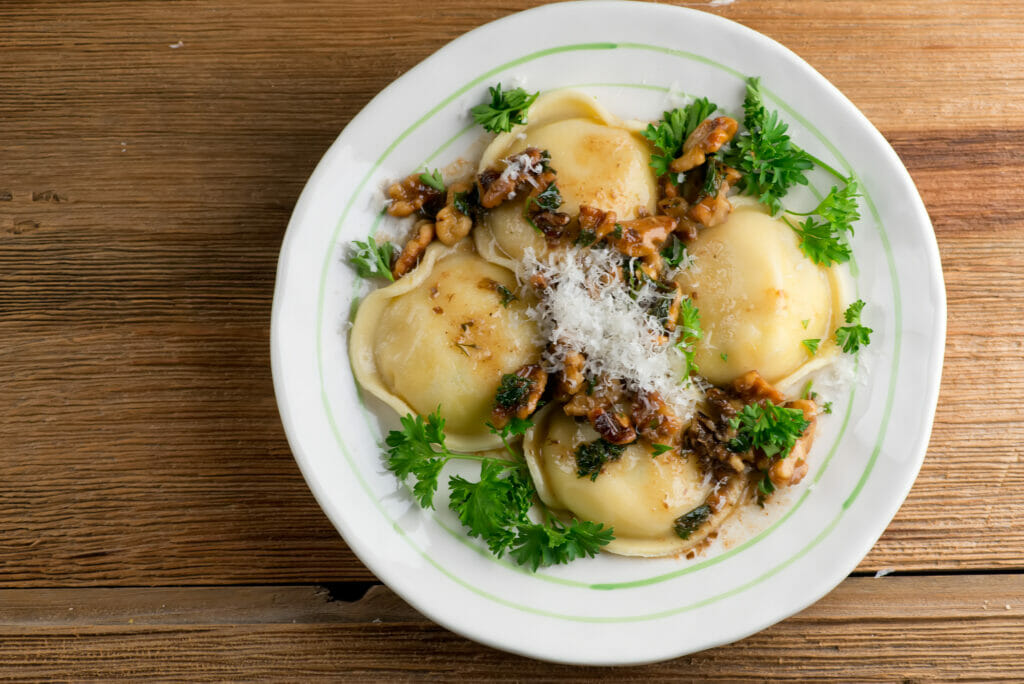 cheese ravioli with toasted walnut sauce