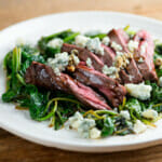 Balsamic Blue Cheese Steak With Spinach on a plate.